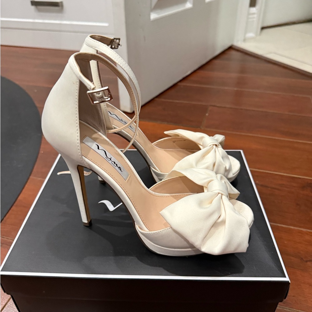 Nina Cream High Heel Sandals with Bow